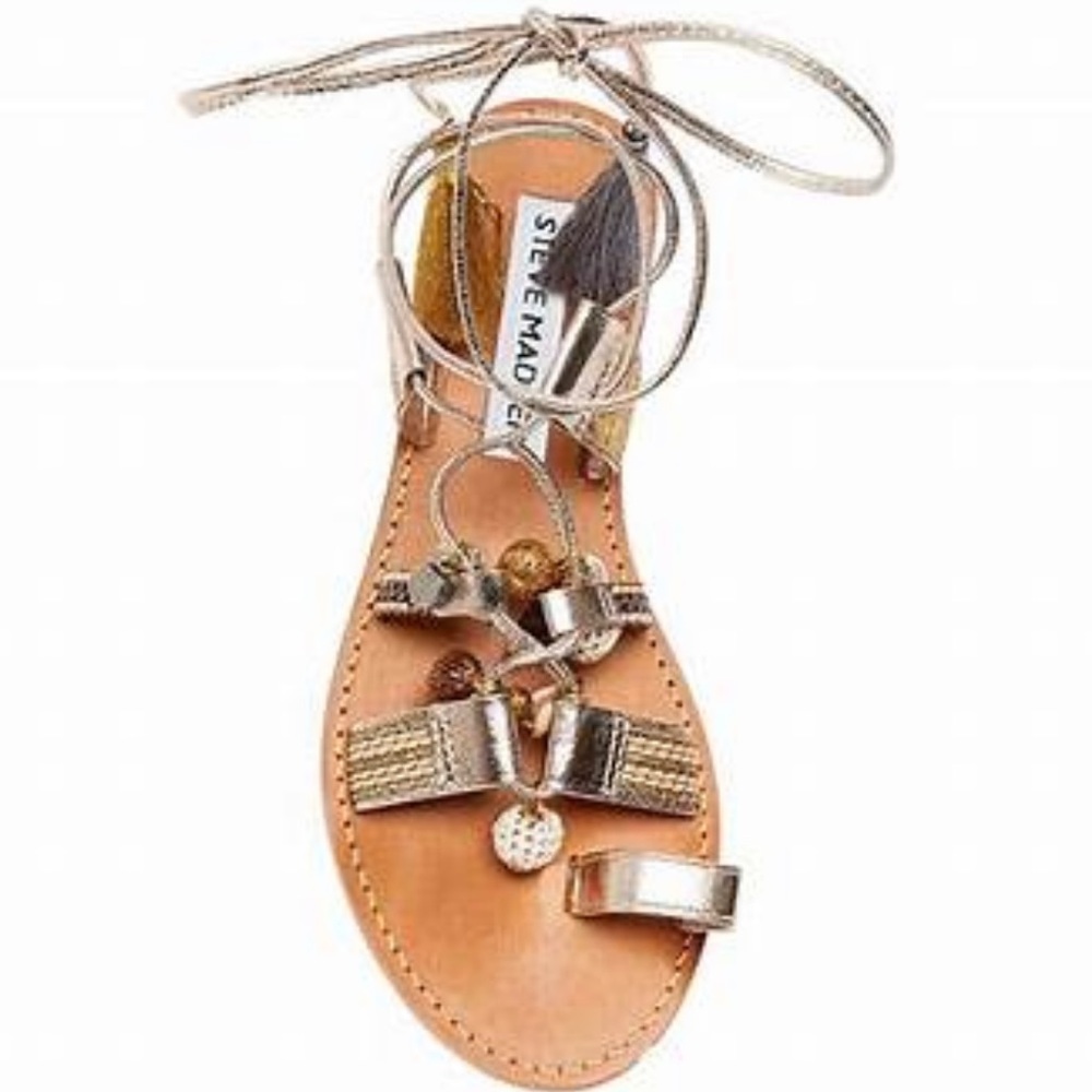 Steve Madden metallic ankle wrap sandal. - Picture 3 of 5